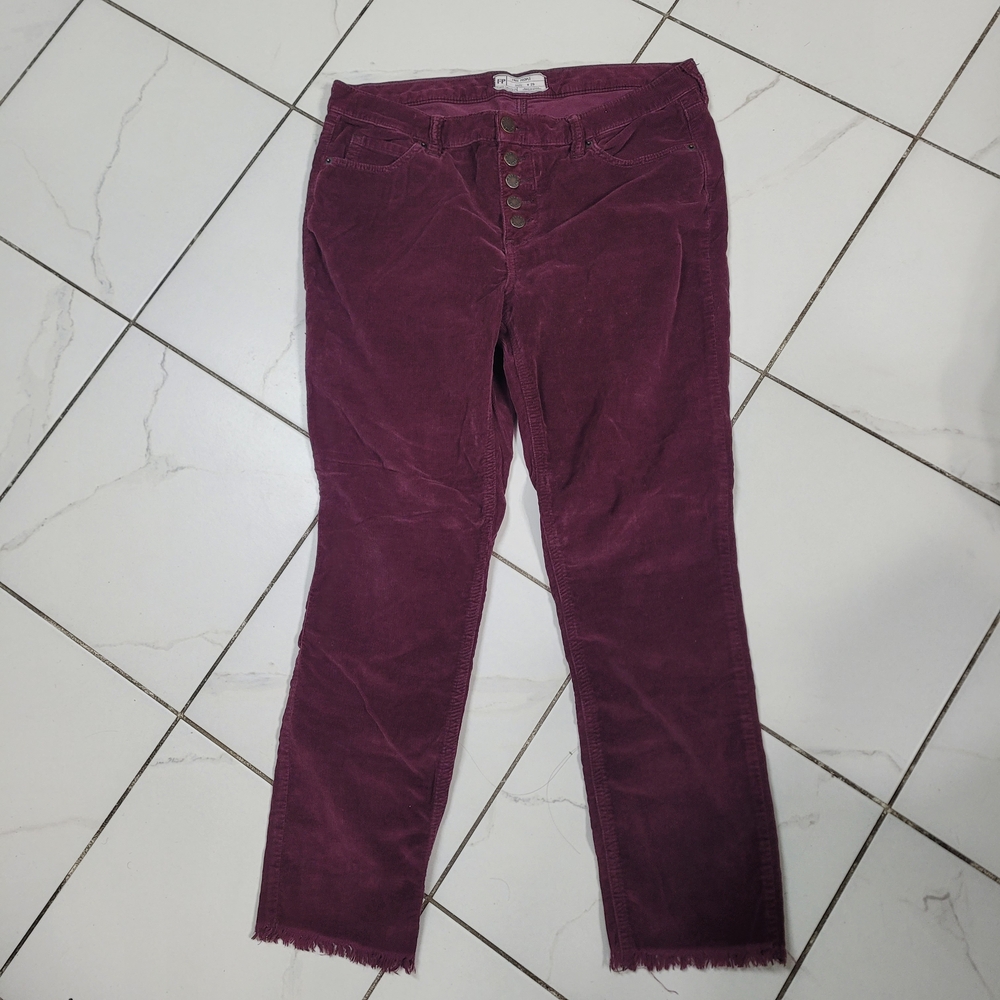 Free People Women's Corduroy Jeans in Burgundy Size 29 Frayed Hem